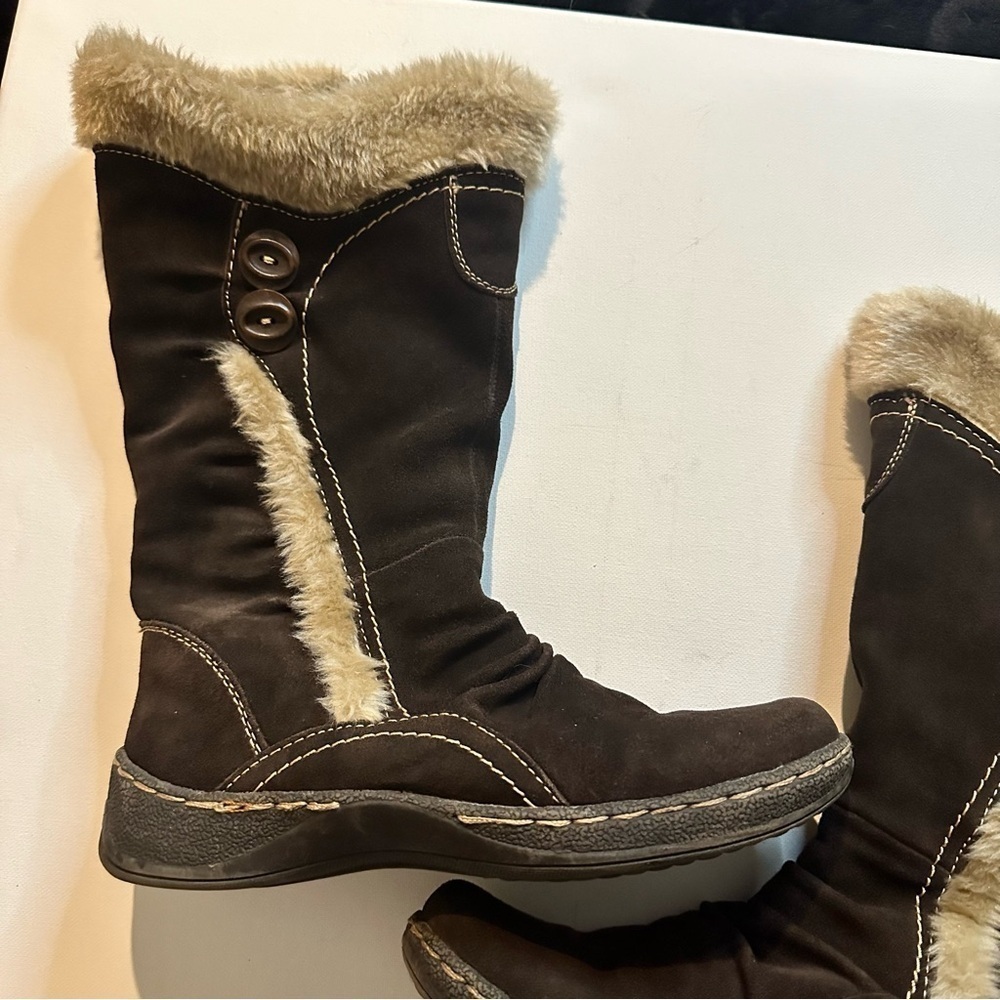 G.H. Bass Otto Suede Snow Boots Women’s 8 Brown Faux Fur Mid Calf Winter - Picture 3 of 13